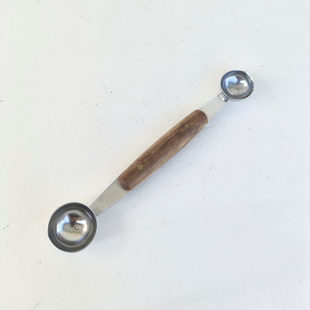 VINTAGE Japanese Melon Baller Fruit Scooper Dual Ball  Size Wood Stainless